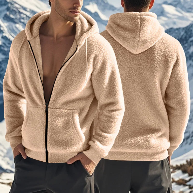 Męska bluza z polaru sherpa z kapturem i zamkiem – ciepła i wygodna na zimę