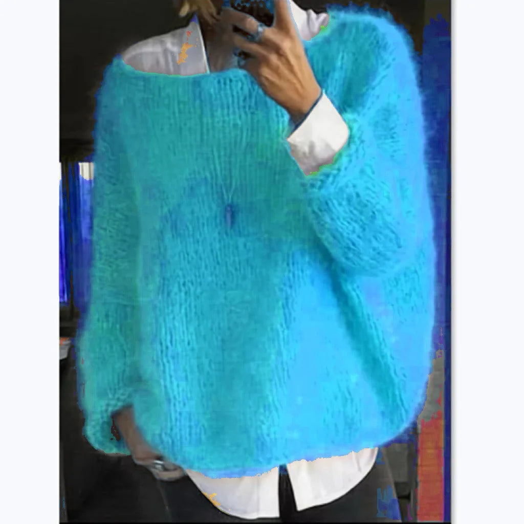 Damski puszysty sweter oversize z szerokim dekoltem – wygoda i styl na chłodne dni