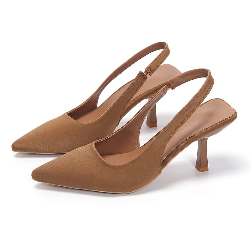 Damskie Czółenka Slingback na Niskim Obcasie z Szpiczastym Noskiem