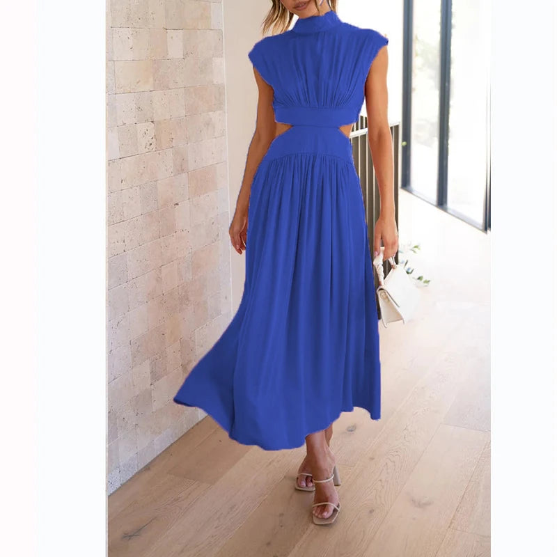 Elegancka Sukienka Midi z Wycięciami w Talii
