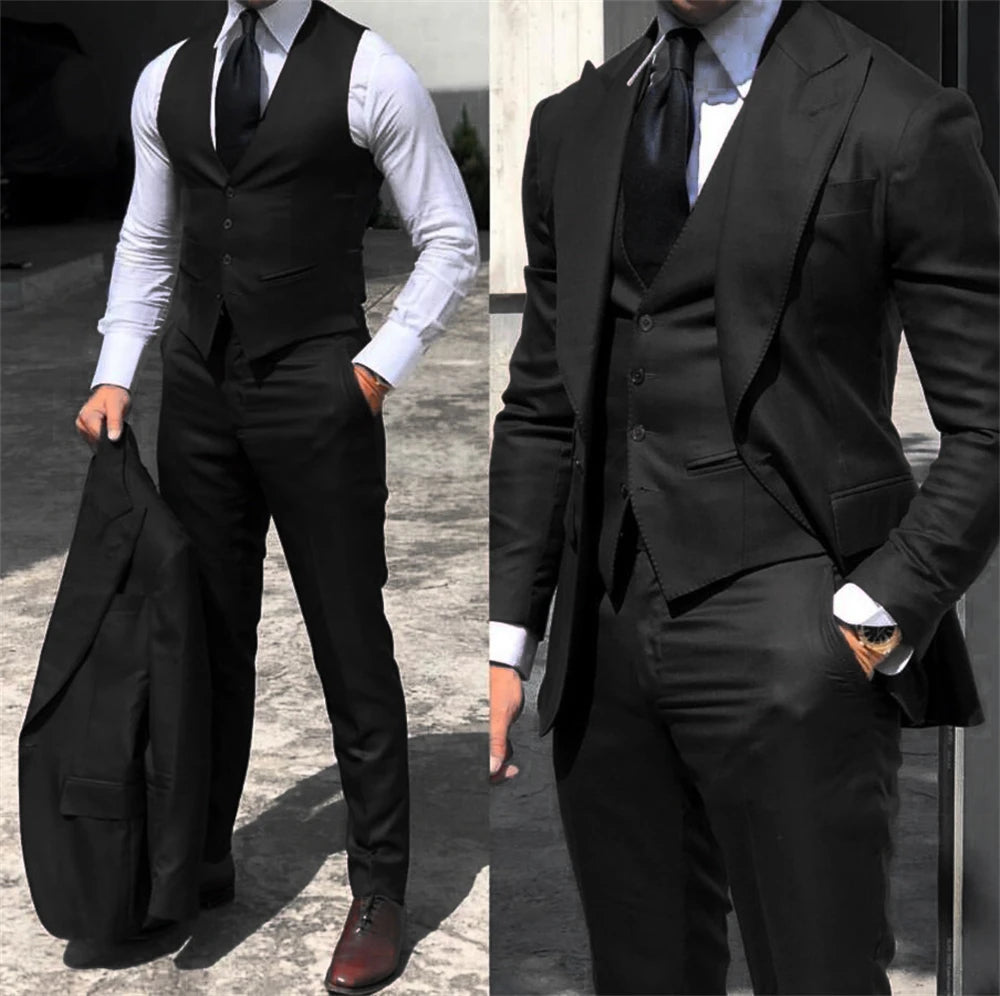 Męski garnitur trzyczęściowy slim fit – elegancki komplet z marynarką, kamizelką i spodniami