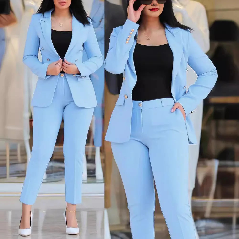 Elegancki damski garnitur dwuczęściowy z dopasowanymi spodniami