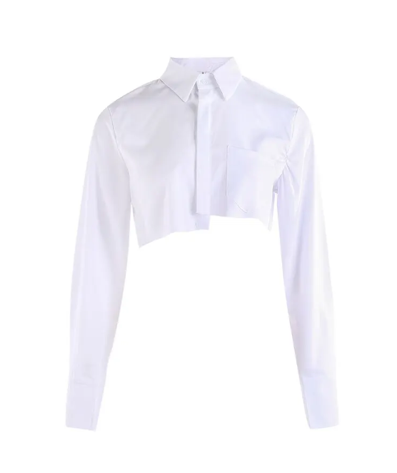Krótka Damska Ucięta Biała Koszula