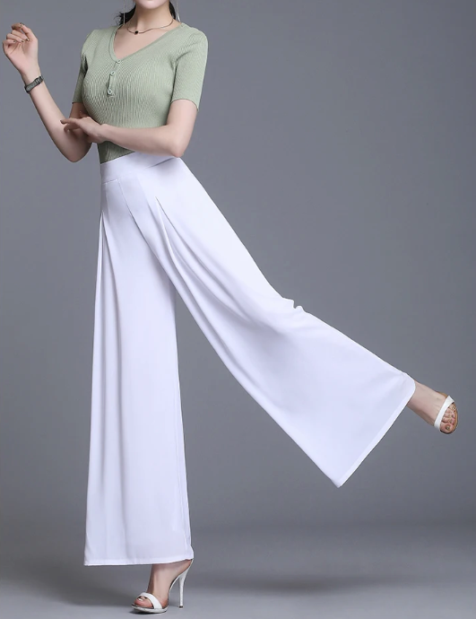 Eleganckie Materiałowe Szerokie Spodnie Damskie