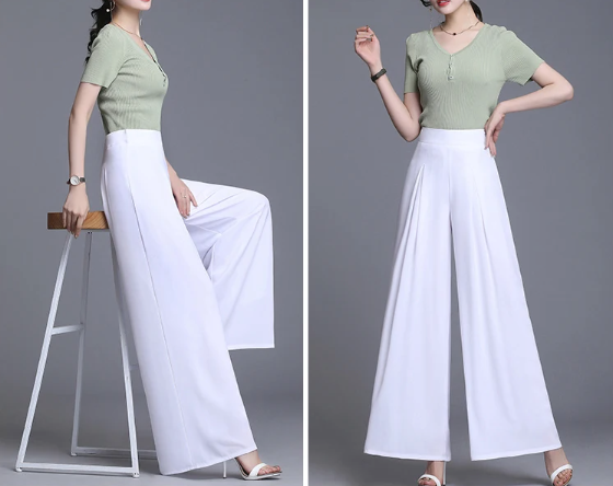 Eleganckie Materiałowe Szerokie Spodnie Damskie