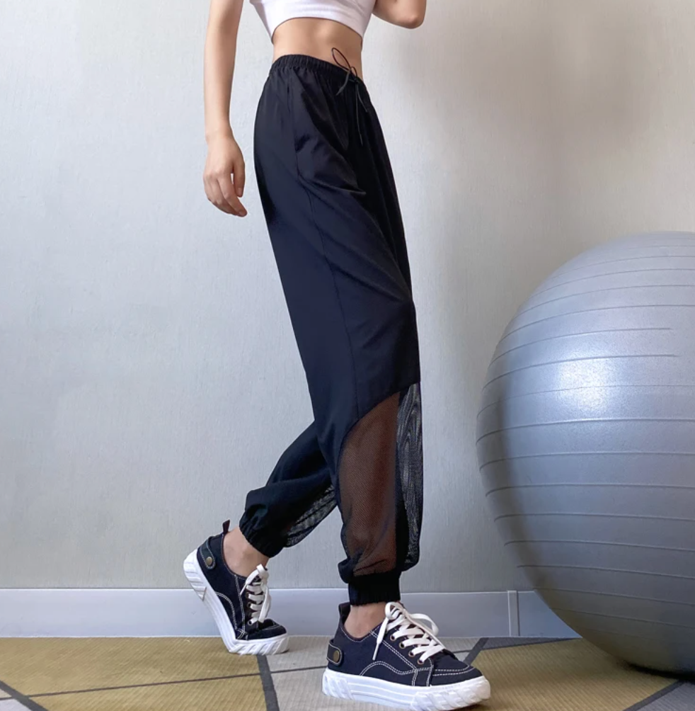 Damskie Spodnie Jogger z Przezroczystymi Wstawkami