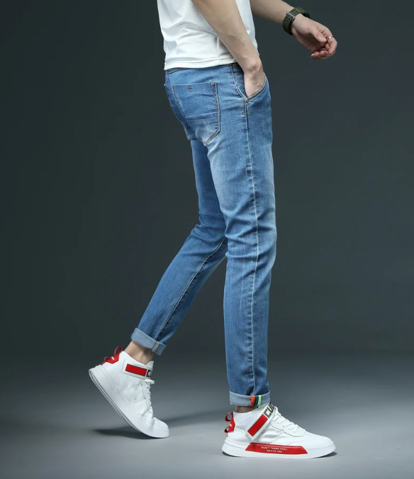 Męskie jeansy z przetarciami skinny stretch