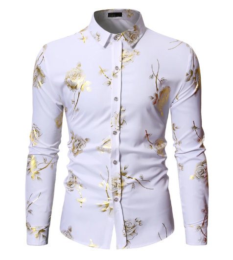 Męska Elegancka Koszula z Złotym Kwiatowym Wzorem