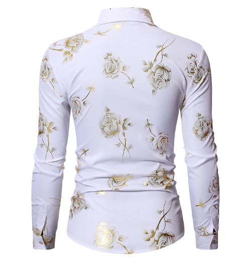 Męska Elegancka Koszula z Złotym Kwiatowym Wzorem