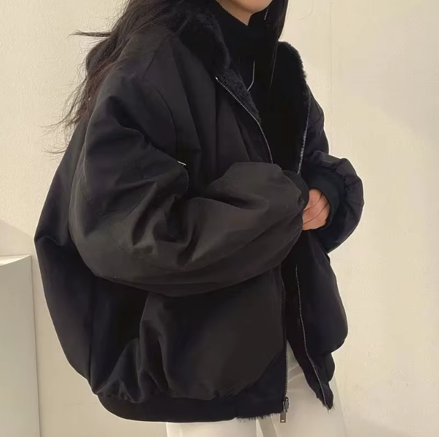 Damska dwustronna kurtka zimowa z kożuchem wewnętrznym