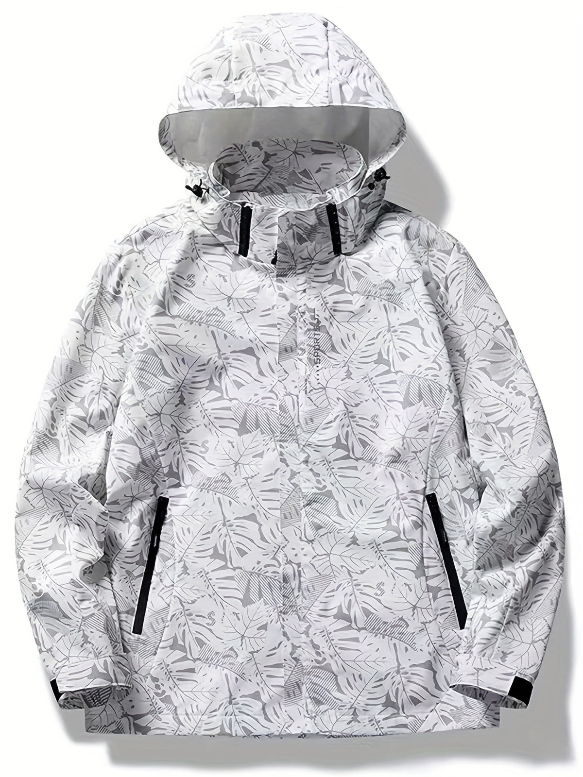 Męska kurtka przejściowa wodoodporna z kapturem i wzorem liści
