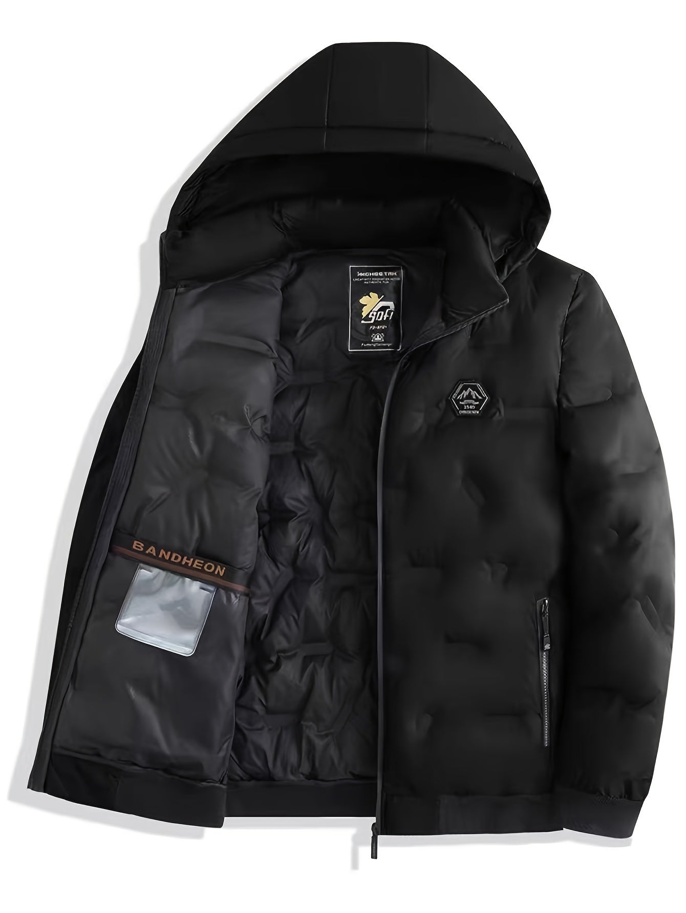 Męska pikowana puchowa kurtka zimowa z kapturem