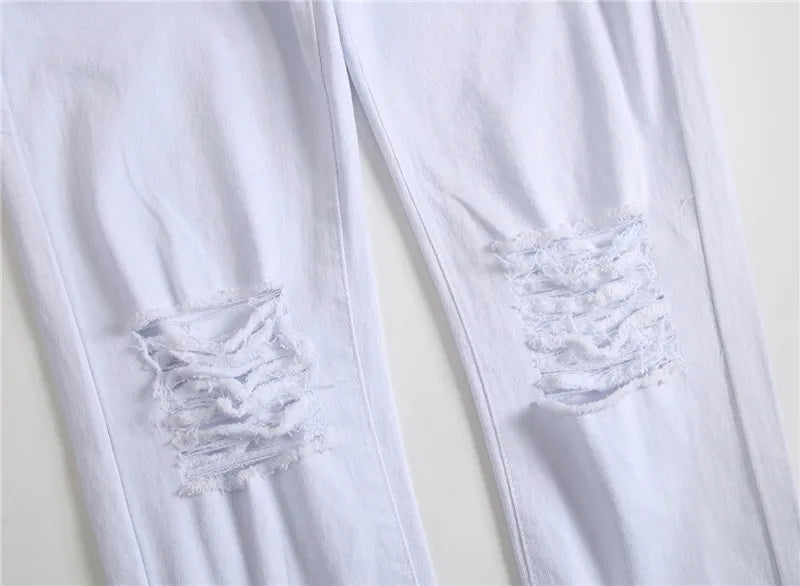Białe jeansy męskie z przetarciami slim fit