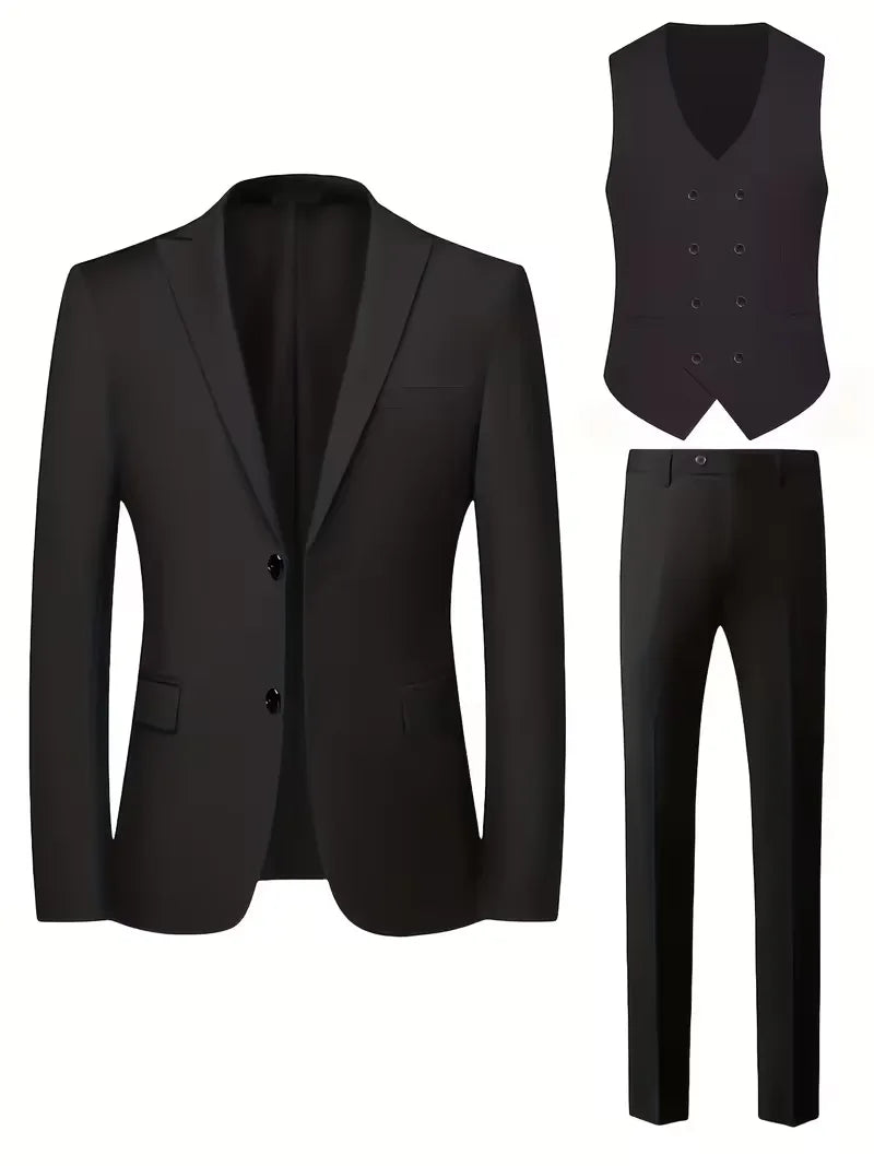 Męski Garnitur 3-Częściowy Slim Fit – Elegancki Garnitur z Dwurzędową Kamizelką