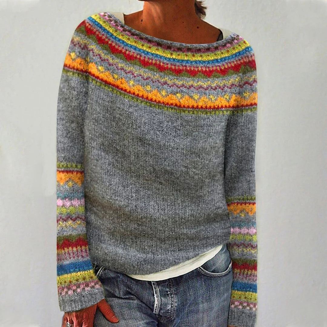 Damski sweter z kolorowym wzorem etnicznym