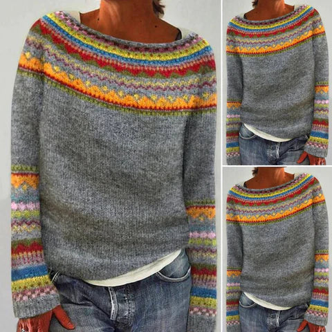 Damski sweter z kolorowym wzorem etnicznym