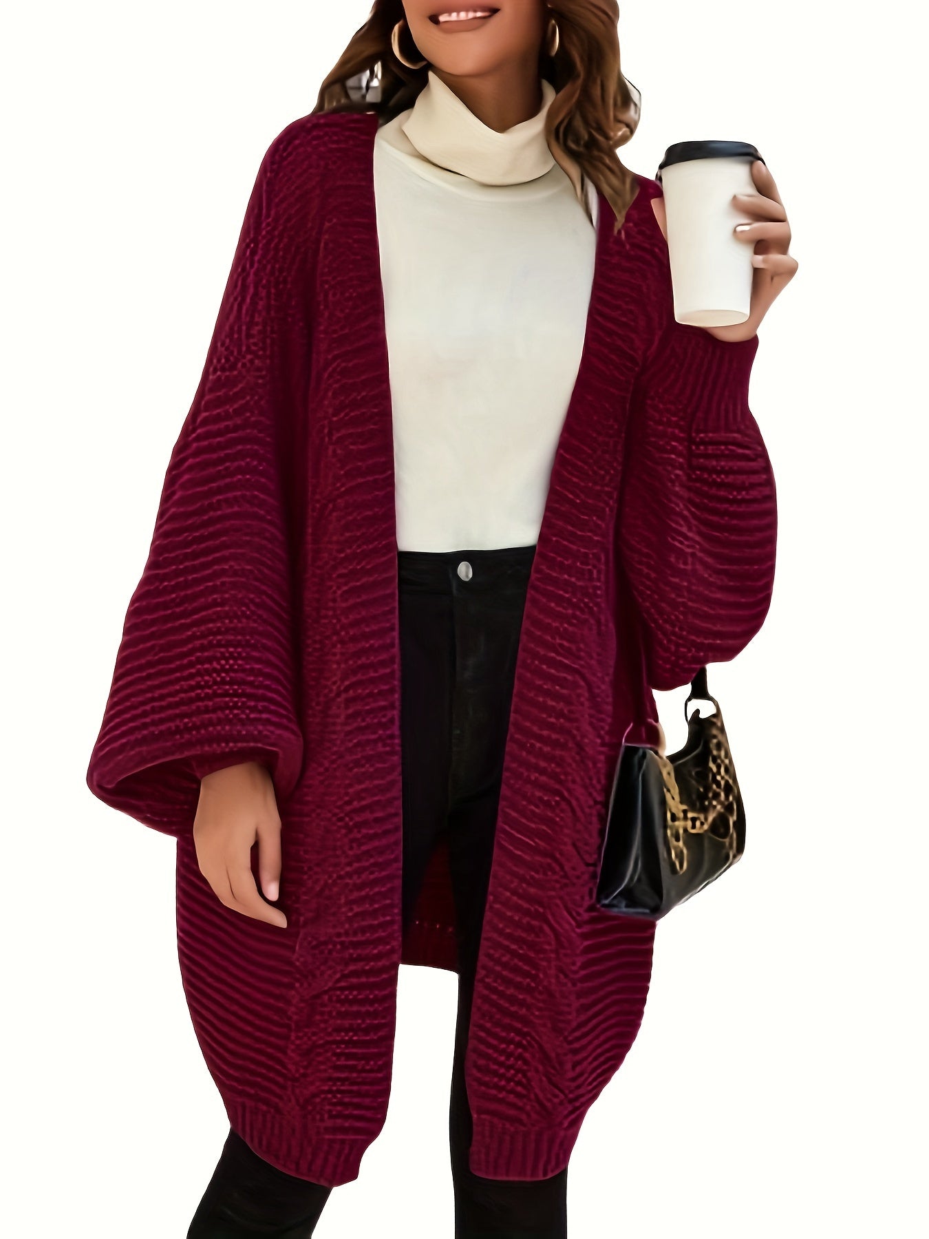Damski bordowy kardigan z grubym splotem