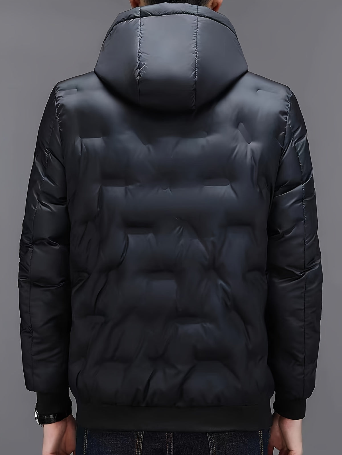 Męska pikowana puchowa kurtka zimowa z kapturem