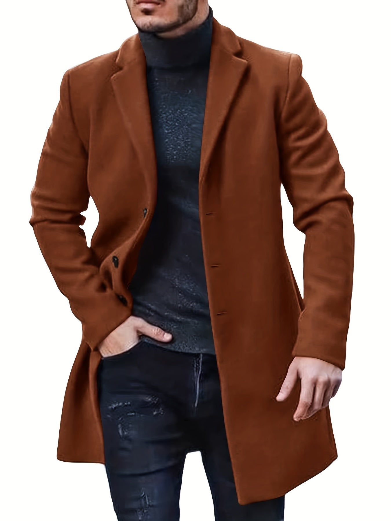 Męski elegancki płaszcz jednorzędowy