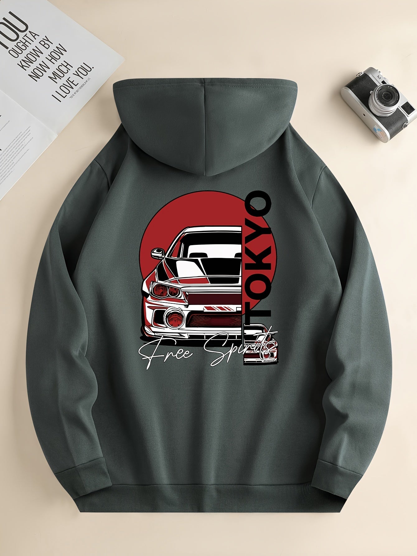 Męska Bluza z Kapturem z Motywem Samochodowym JDM