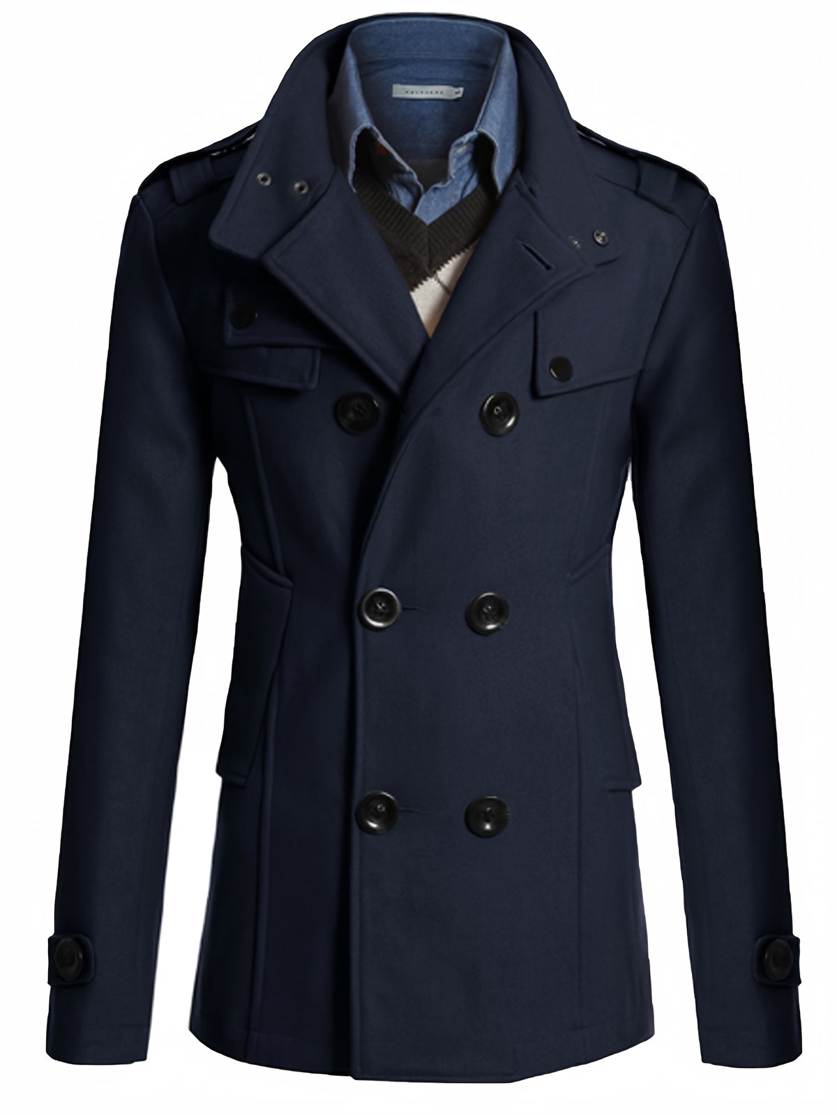 Męski płaszcz dwurzędowy w stylu militarnym