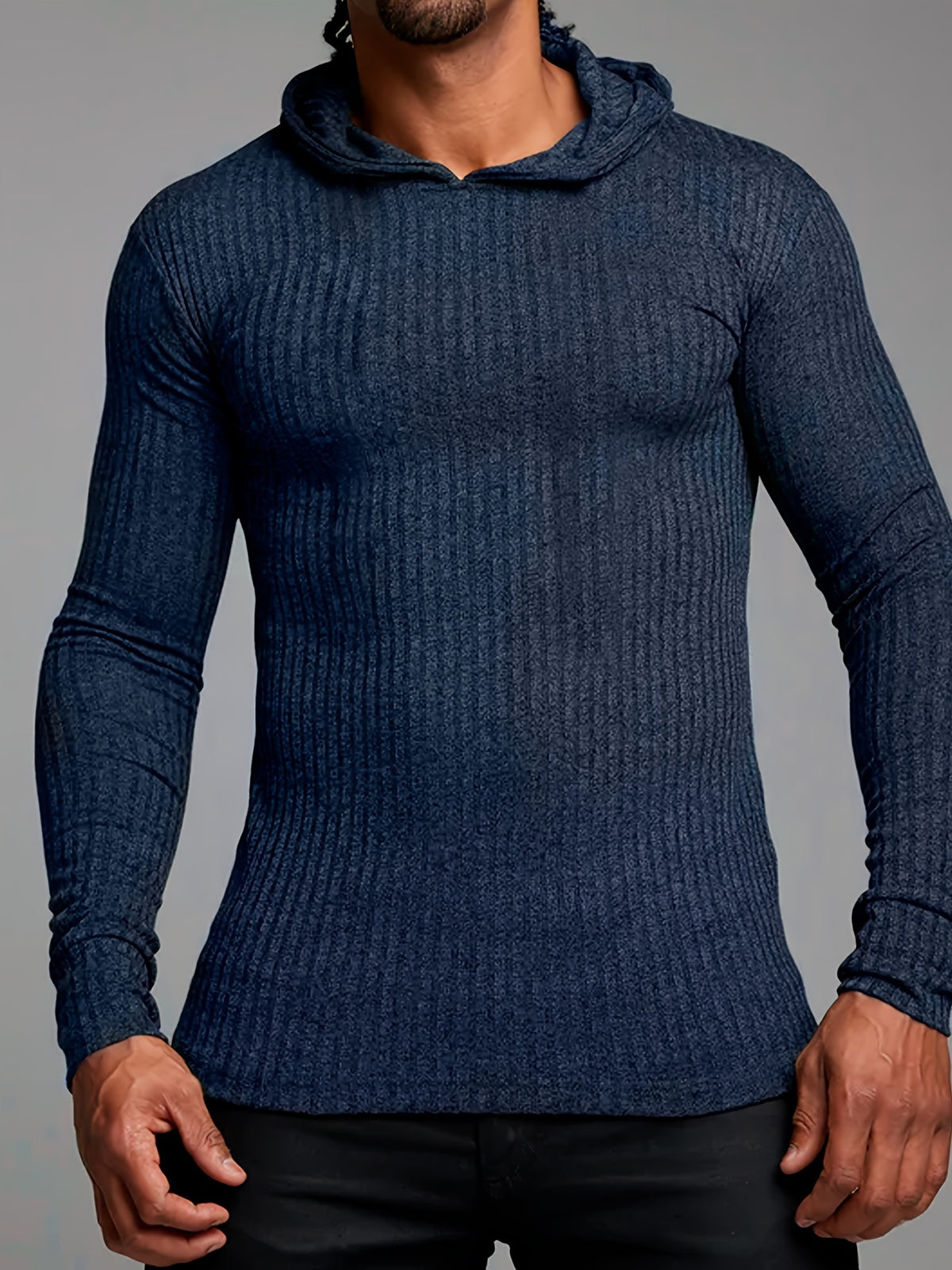 Męska Dopasowana Bluza z Kapturem - Prążkowana