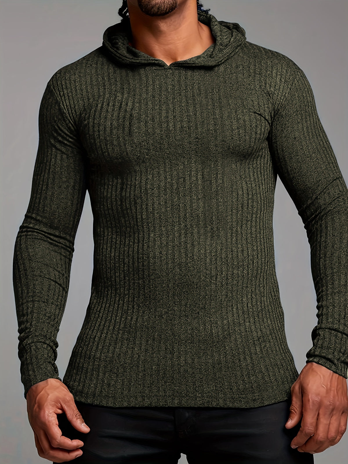 Męska Dopasowana Bluza z Kapturem - Prążkowana