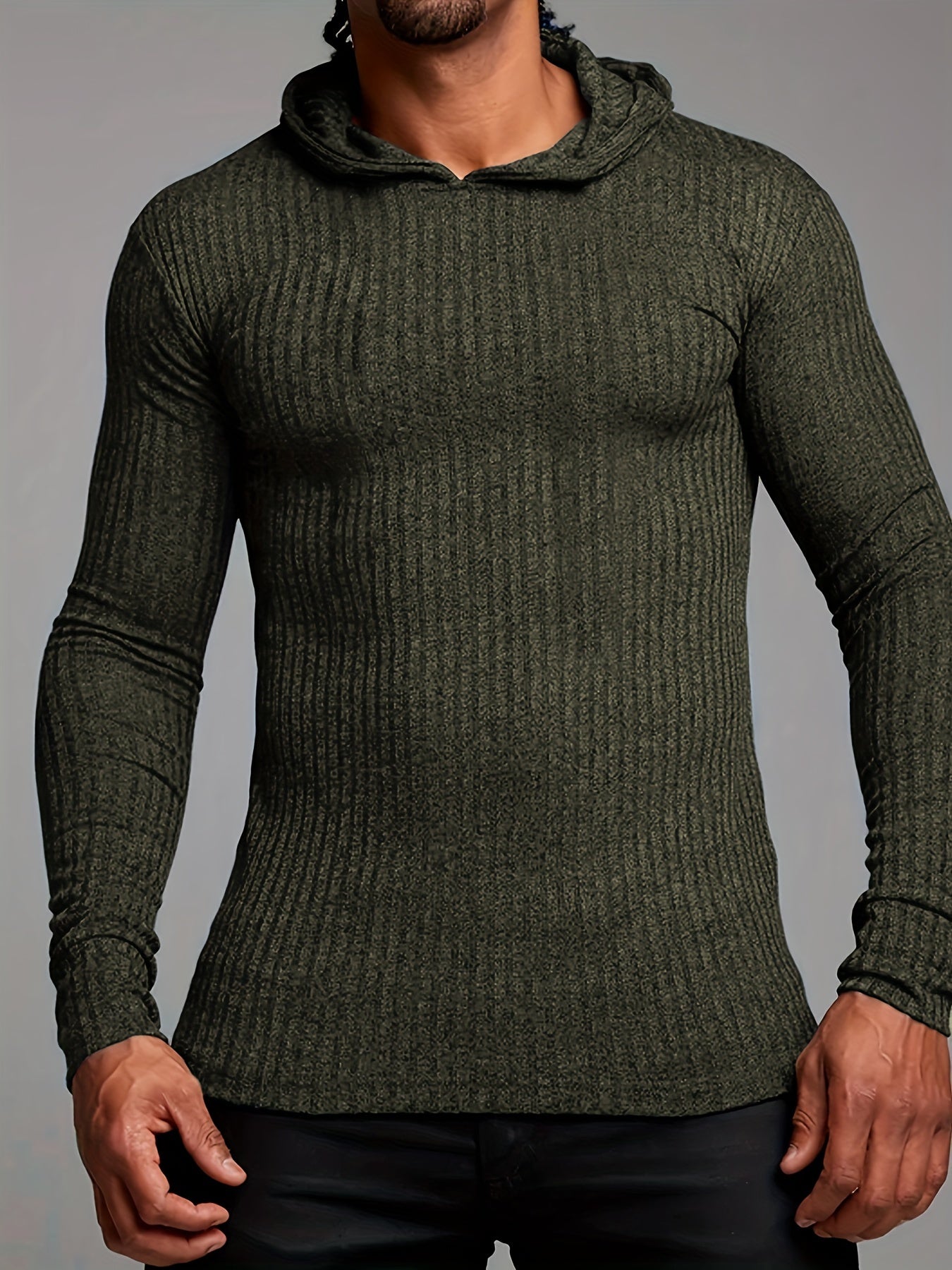 Męska Dopasowana Bluza z Kapturem - Prążkowana