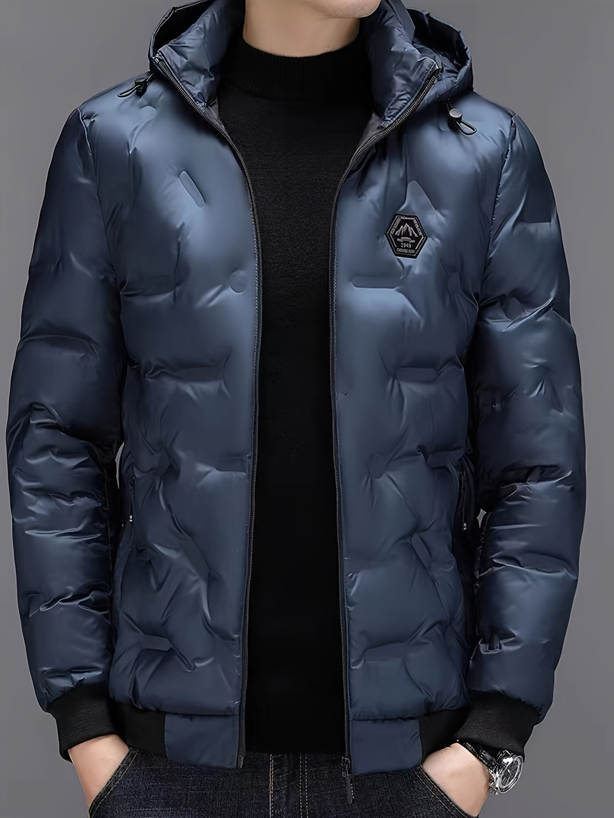 Męska pikowana puchowa kurtka zimowa z kapturem