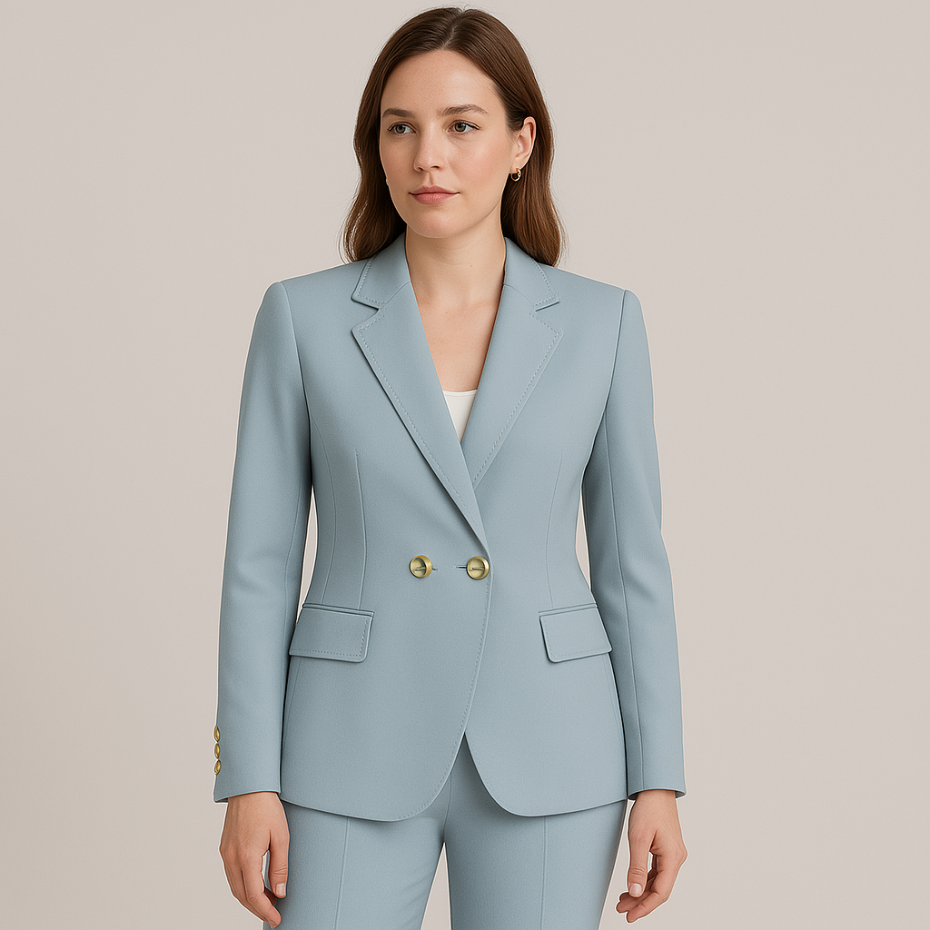 Damski garnitur dwuczęściowy z marynarką i spodniami z prostą nogawką