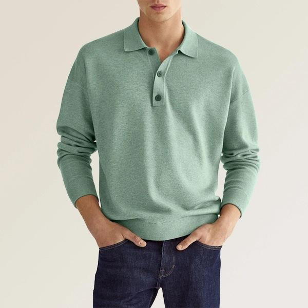 Męski sweter polo z długim rękawem – elegancki sweter z kołnierzykiem