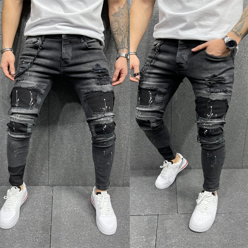 Męskie Skinny Jeans z Przetarciami
