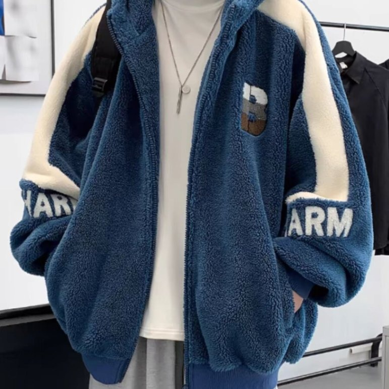 Męska bluza z kapturem z polaru sherpa – oversize, ciepła i stylowa