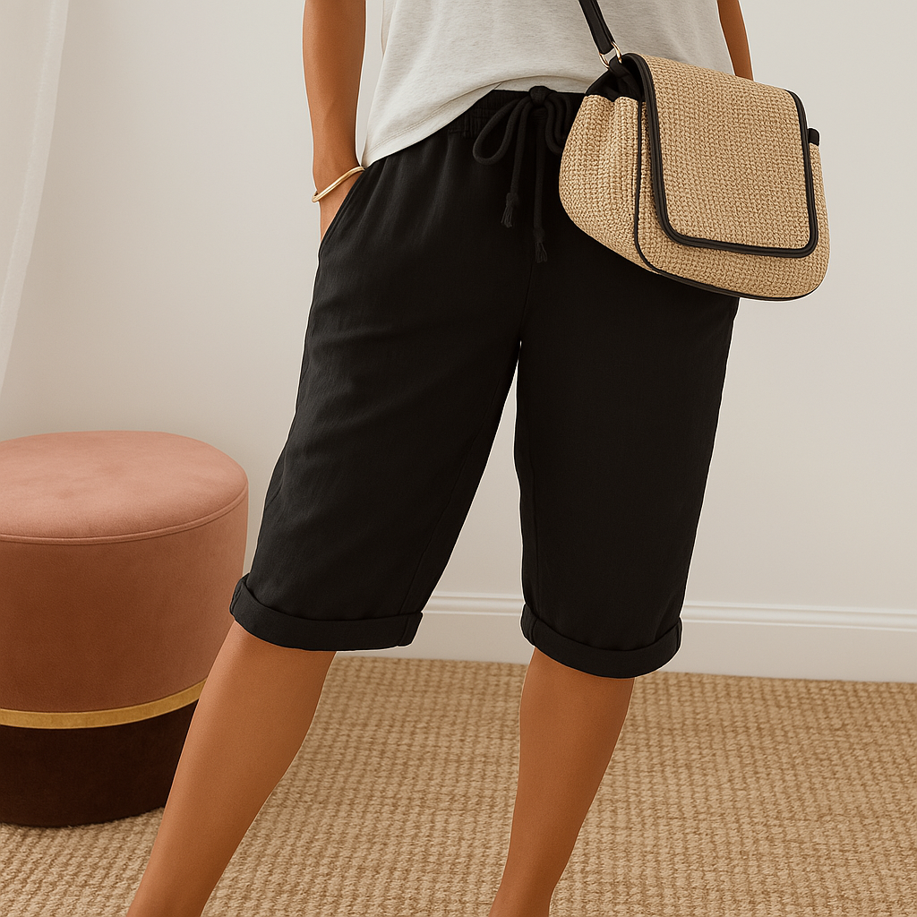 Damskie lniane spodenki z wiązaniem