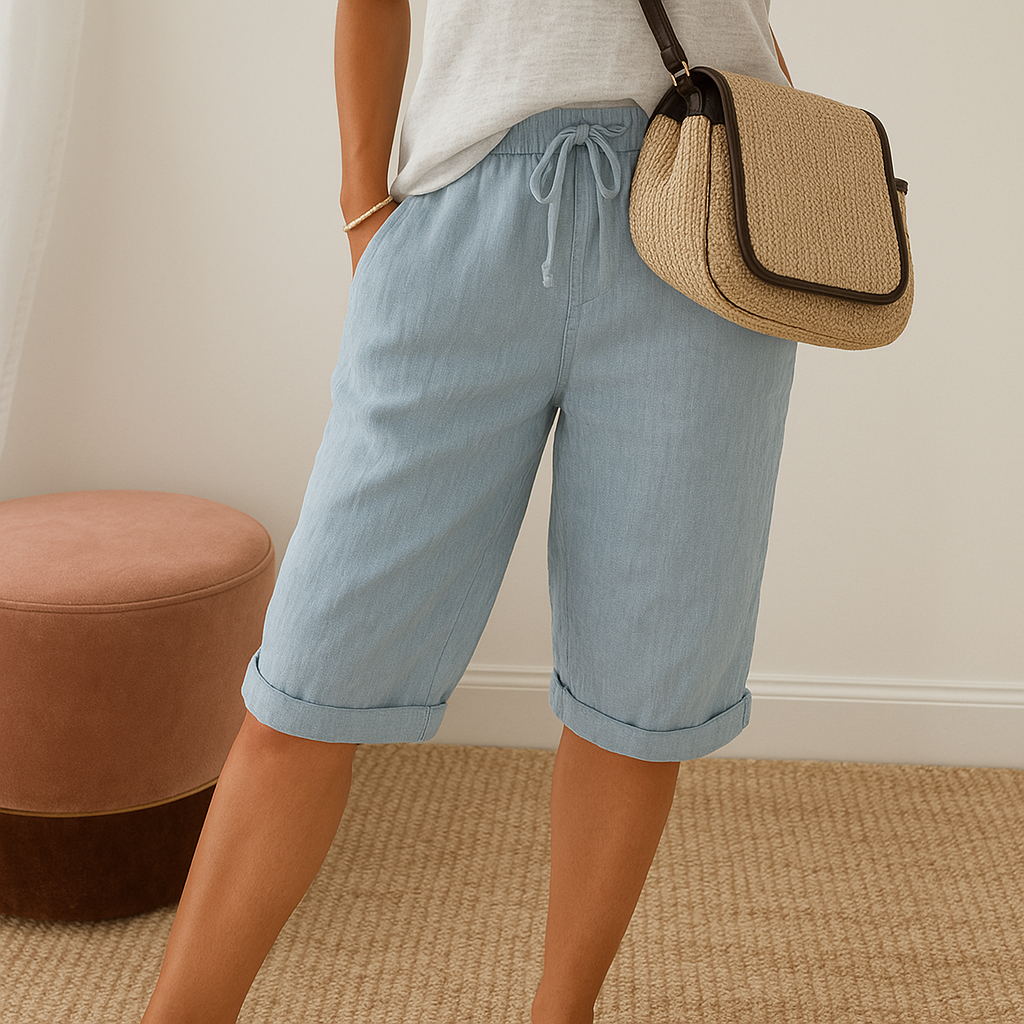 Damskie lniane spodenki z wiązaniem