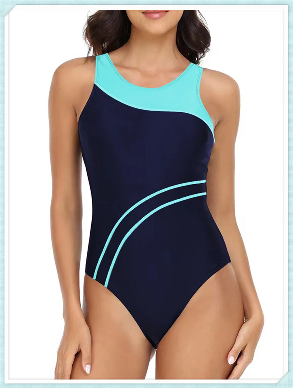 Sportowy jednoczęściowy strój kąpielowy z kontrastowymi przeszyciami