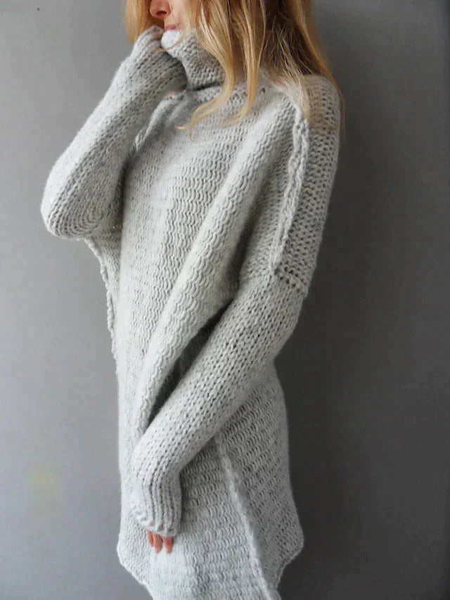 Damski oversize sweter z golfem – dzianinowy, długi, casualowy