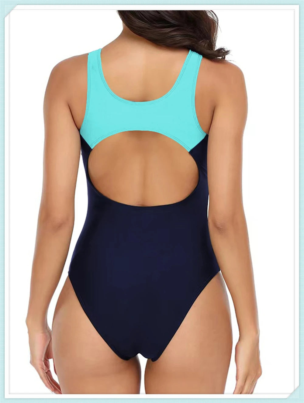 Sportowy jednoczęściowy strój kąpielowy z kontrastowymi przeszyciami