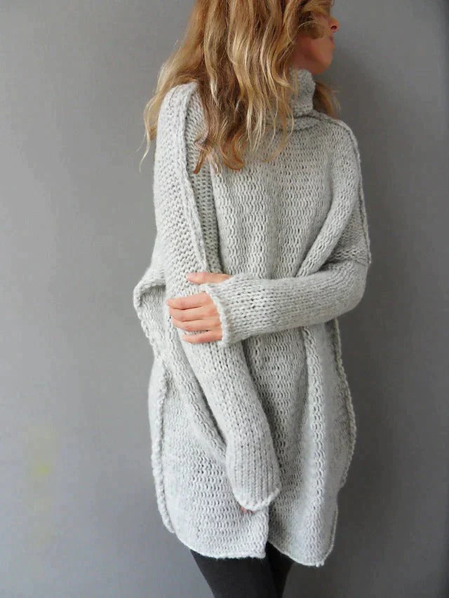 Damski oversize sweter z golfem – dzianinowy, długi, casualowy