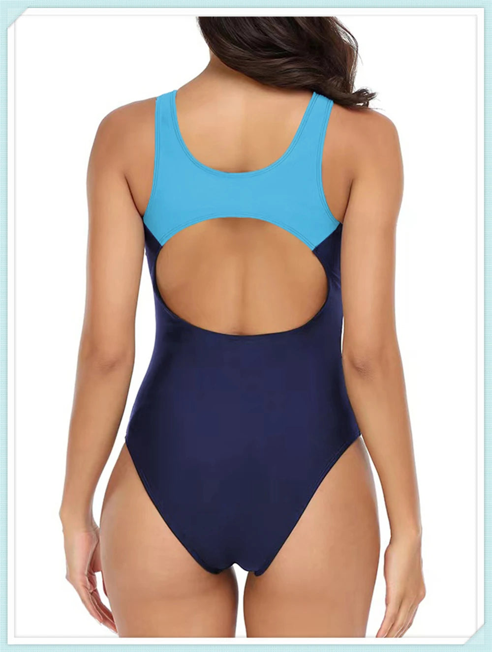 Sportowy jednoczęściowy strój kąpielowy z kontrastowymi przeszyciami