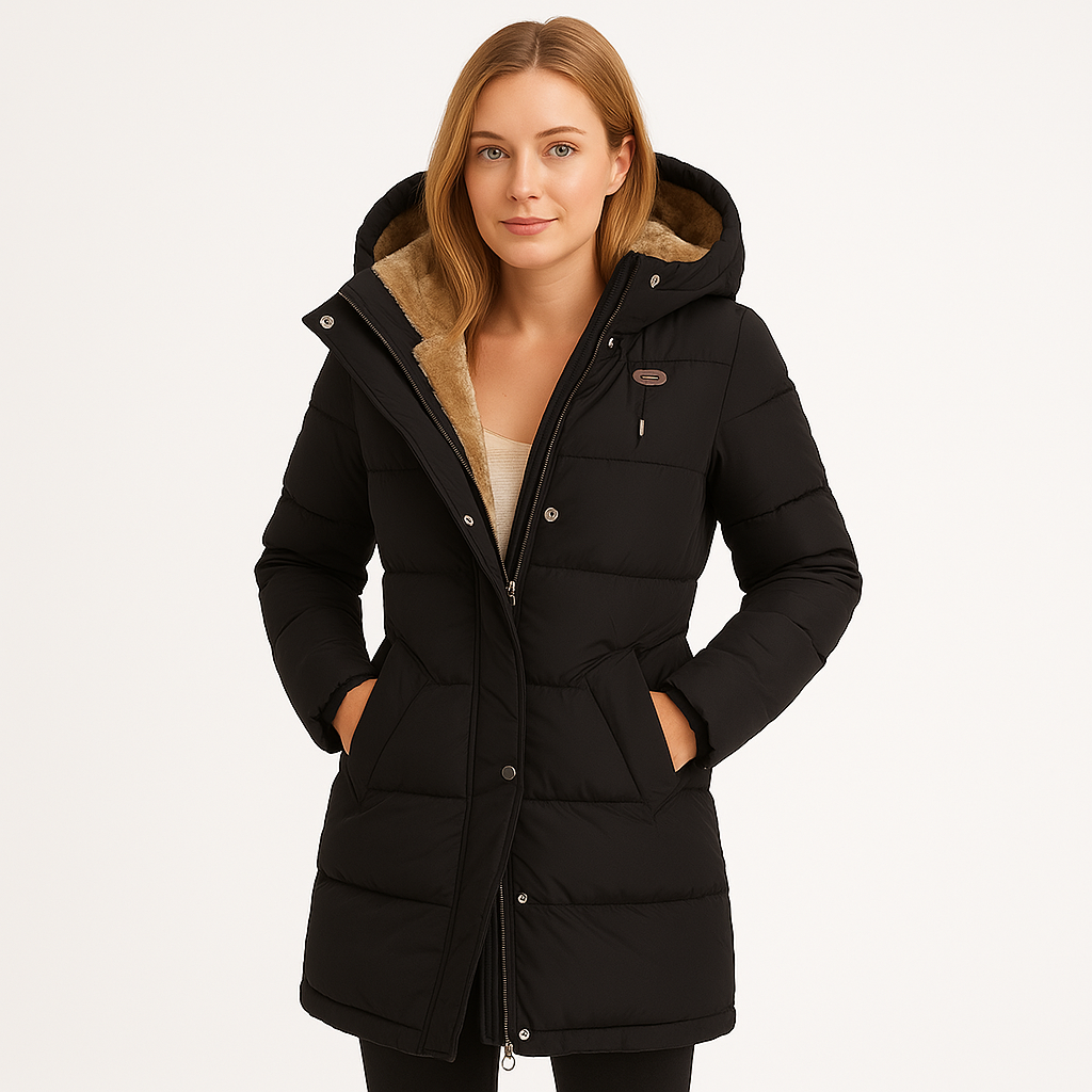 Damska ocieplana kurtka puchowa z kapturem i podszewką