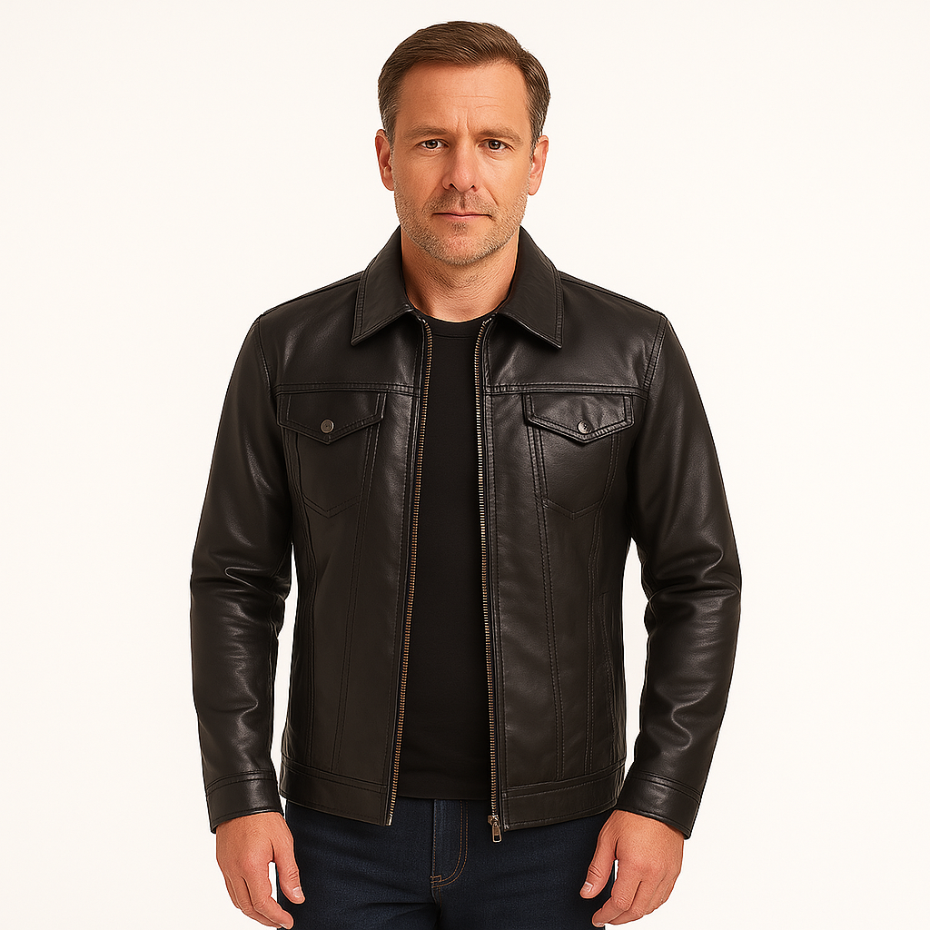 Klasyczna męska kurtka skórzana z kołnierzem