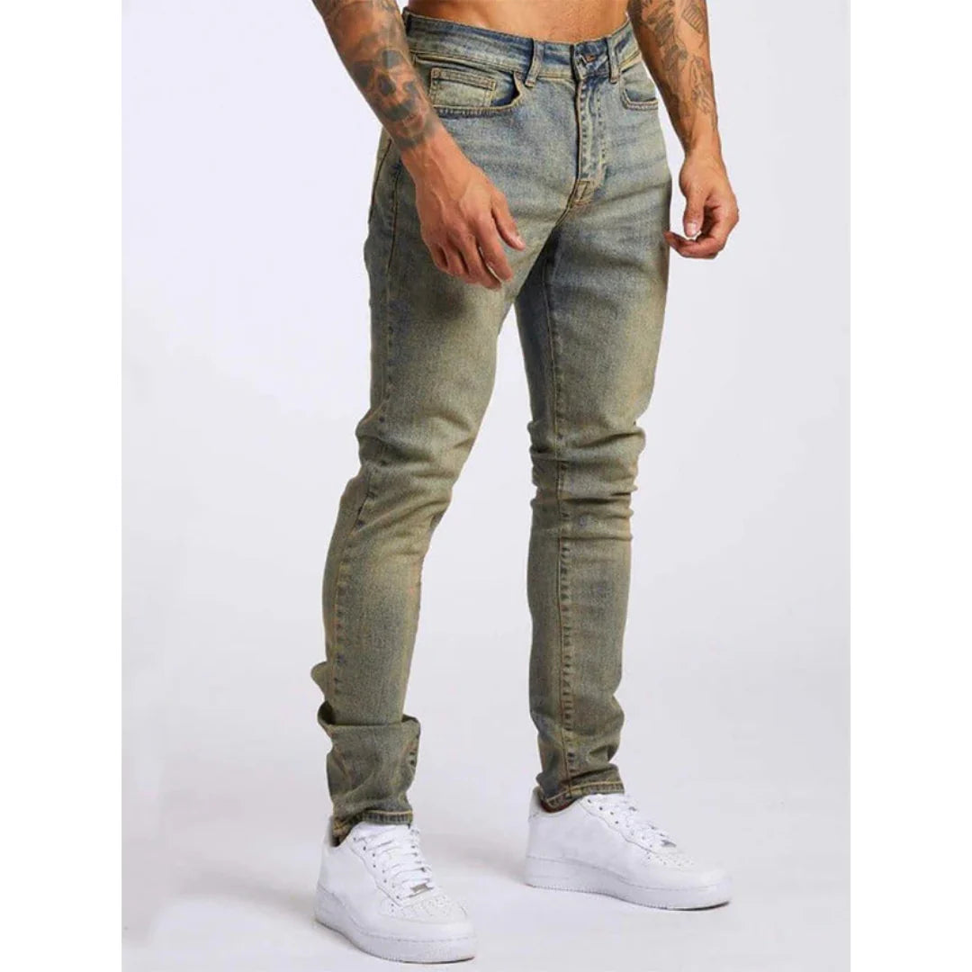 Męskie jeansy slim fit, elastyczne, styl casual-street