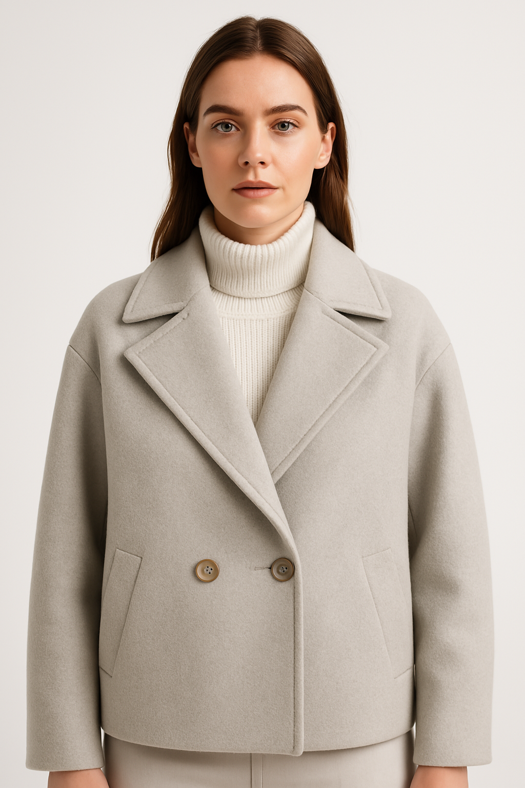 Damska krótka kurtka wełniana z szerokim kołnierzem