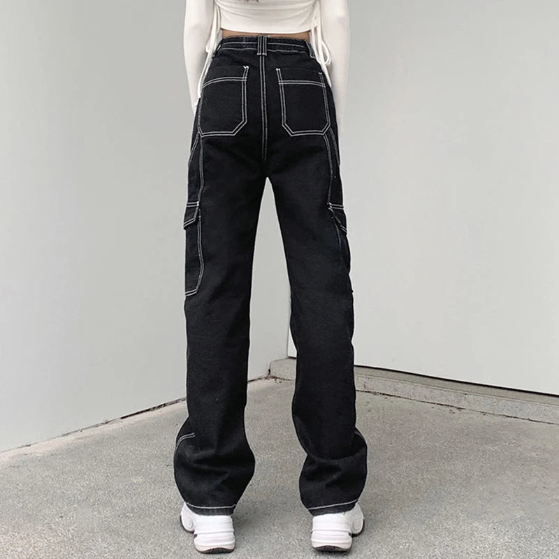 Jeansy Damskie Utility z Kontrastowymi Szyciami