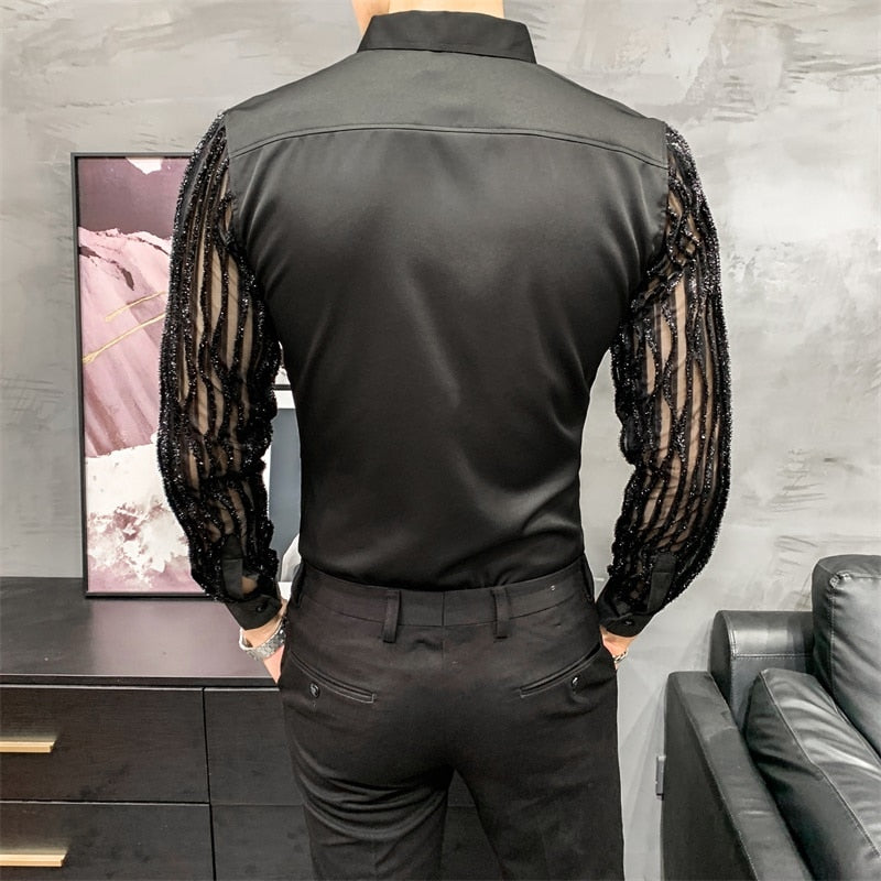 Męska Koszula z Ozdobnymi Rękawami i Eleganckim Kołnierzykiem