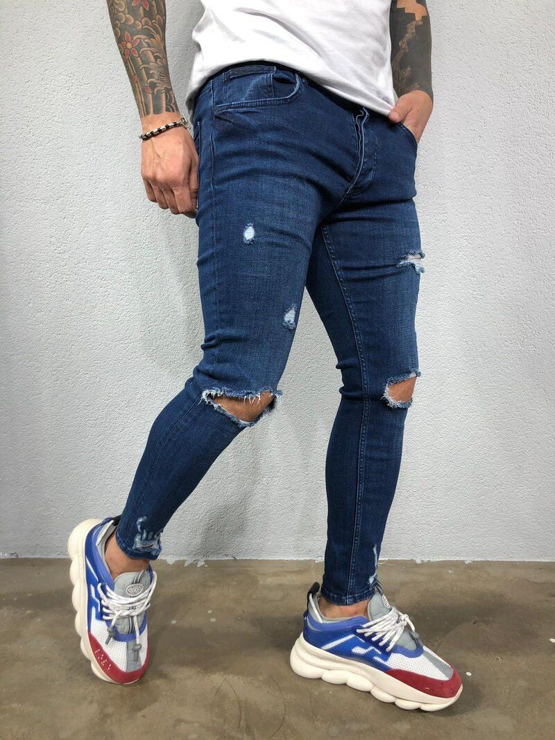 Męskie jeansy skinny fit z przetarciami i dziurami