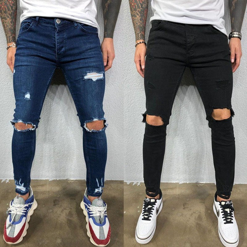 Męskie jeansy skinny fit z przetarciami i dziurami