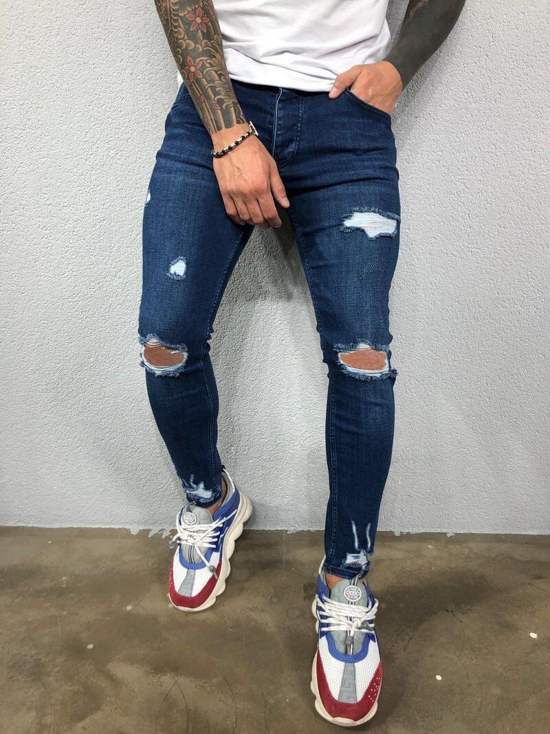 Męskie jeansy skinny fit z przetarciami i dziurami