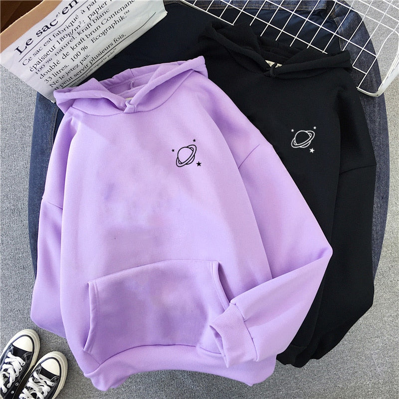 Damska Oversize Bluza z Kapturem z Motywem Kosmicznym
